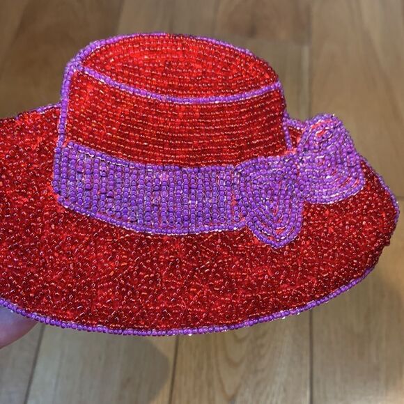 y2K Red sun Hat Beaded Coin Purse with Purple Sash - Picture 7 of 8